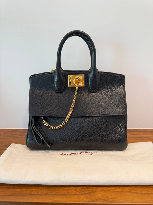 Salvatore Ferragamo Studio bag in Black Grained Leather