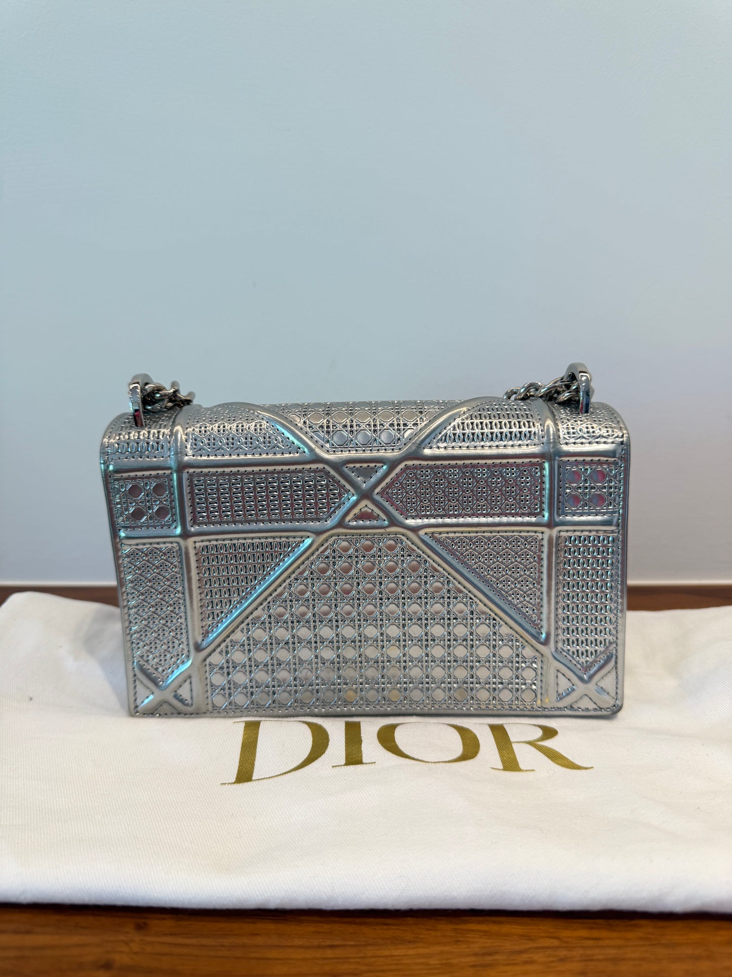 Metallic Patent Micro-Cannage Diorama Flap Pouch Silver in Micro size
