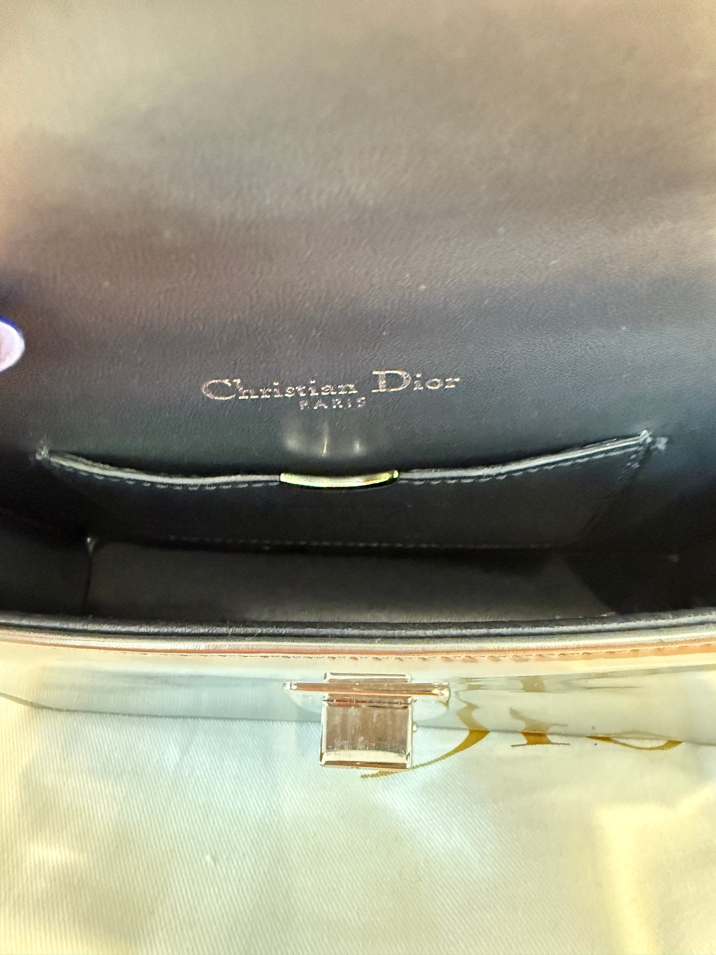 Metallic Patent Micro-Cannage Diorama Flap Pouch Silver in Micro size