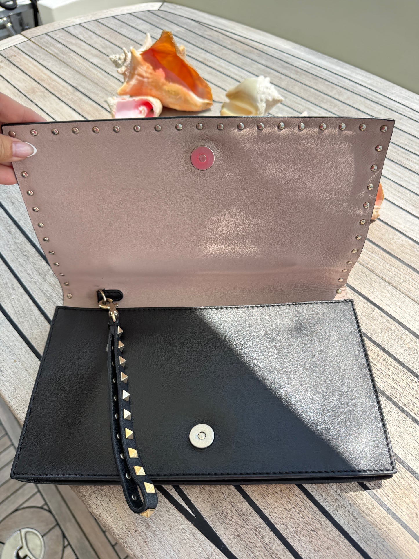 Valentino Garvanni Nappa Watercolor Rockstud Wristlet Clutch in Black Pre-Owned