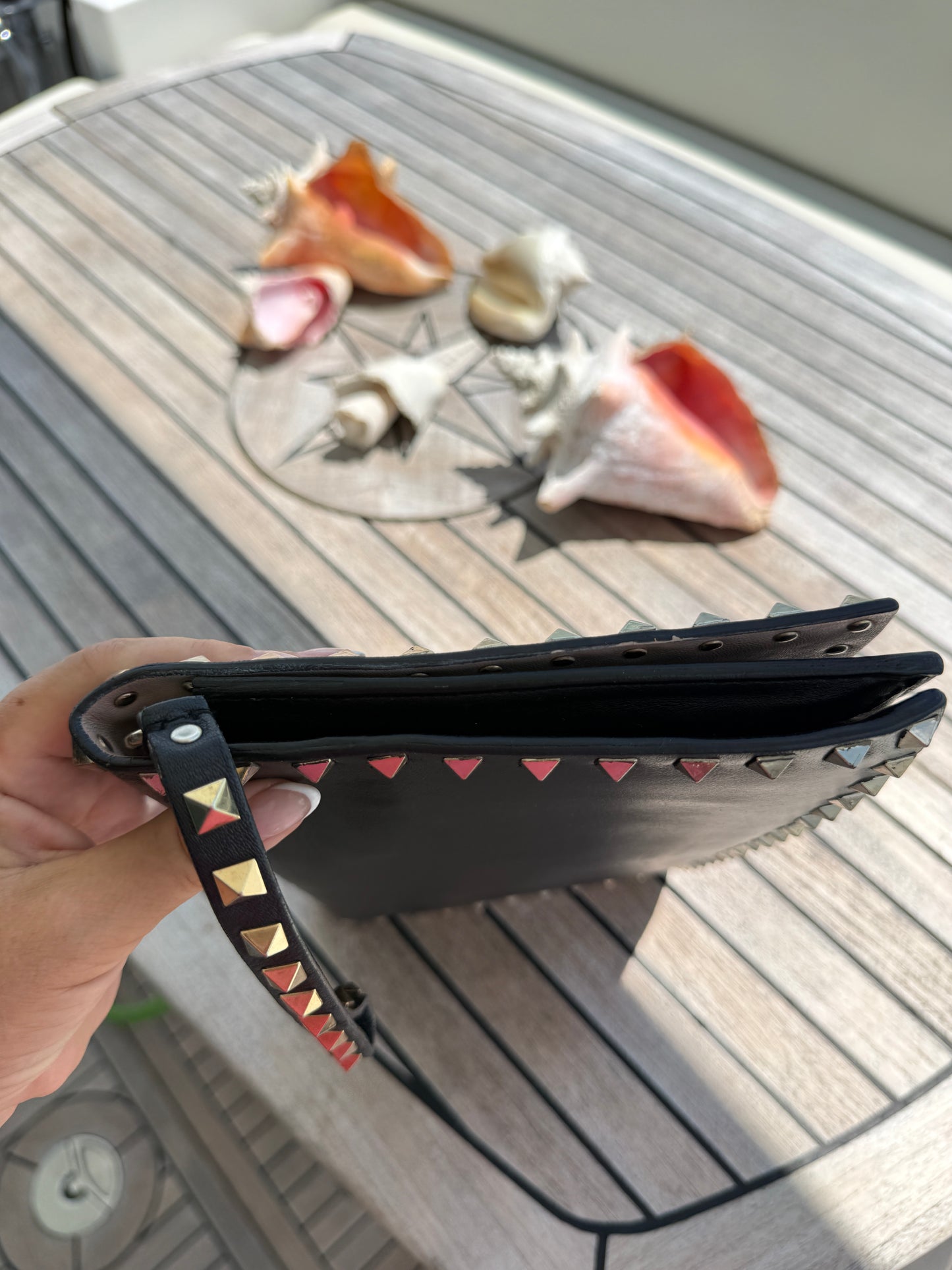 Valentino Garvanni Nappa Watercolor Rockstud Wristlet Clutch in Black Pre-Owned