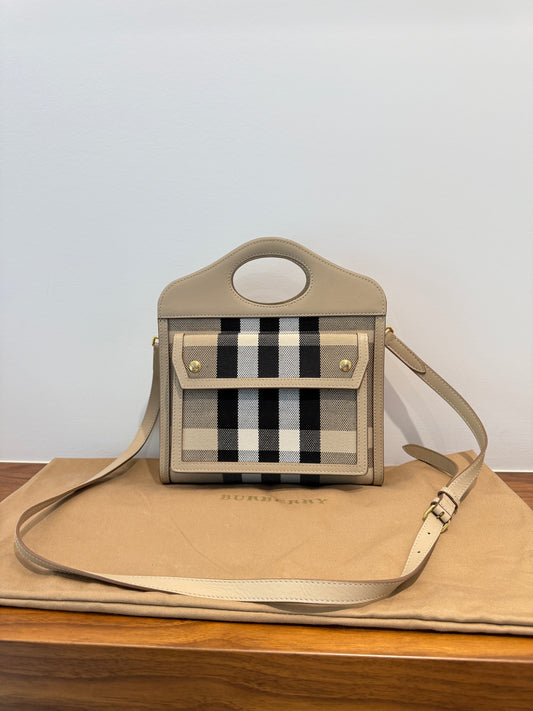 BURBERRY Calfskin Check Mini Pocket Bag Beige
