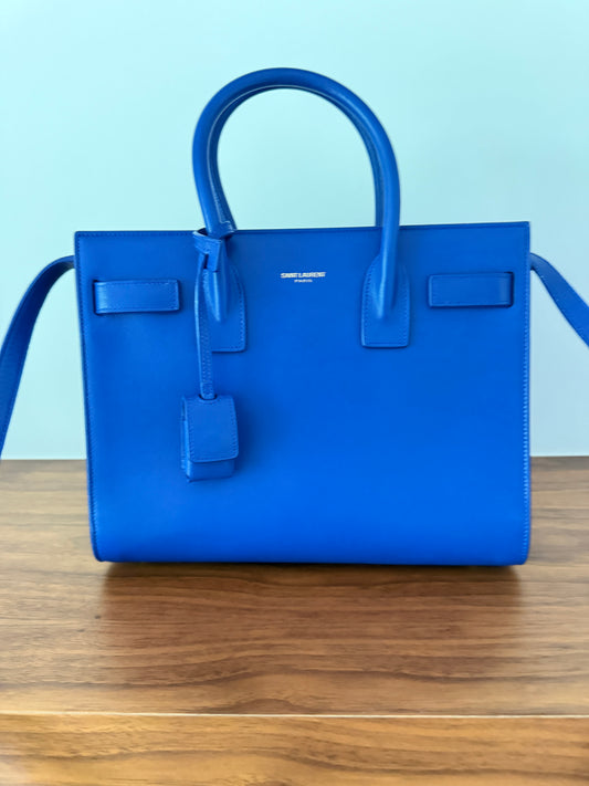 YSL Smooth Leather Nano Sac De Jour in royal blue