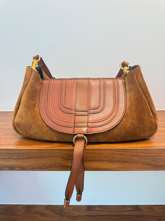 Chloe Marcie Brown Shoulder Bag with Suede and Leather