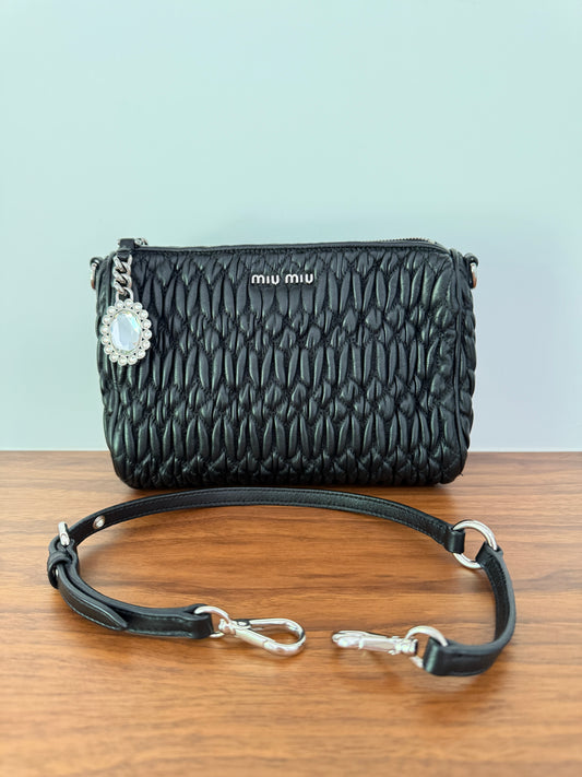 Miu Miu Matelasse Nappa Leather Clutch in Black