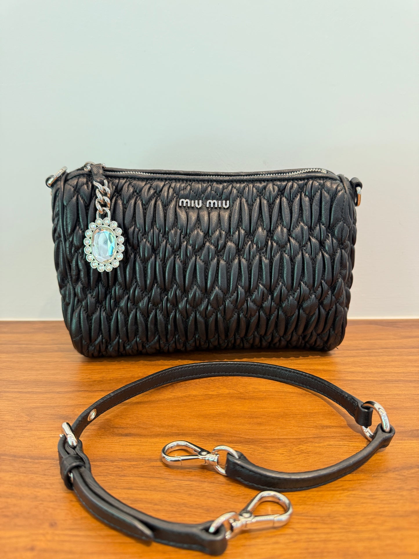 Miu Miu Matelasse Nappa Leather Clutch in Black