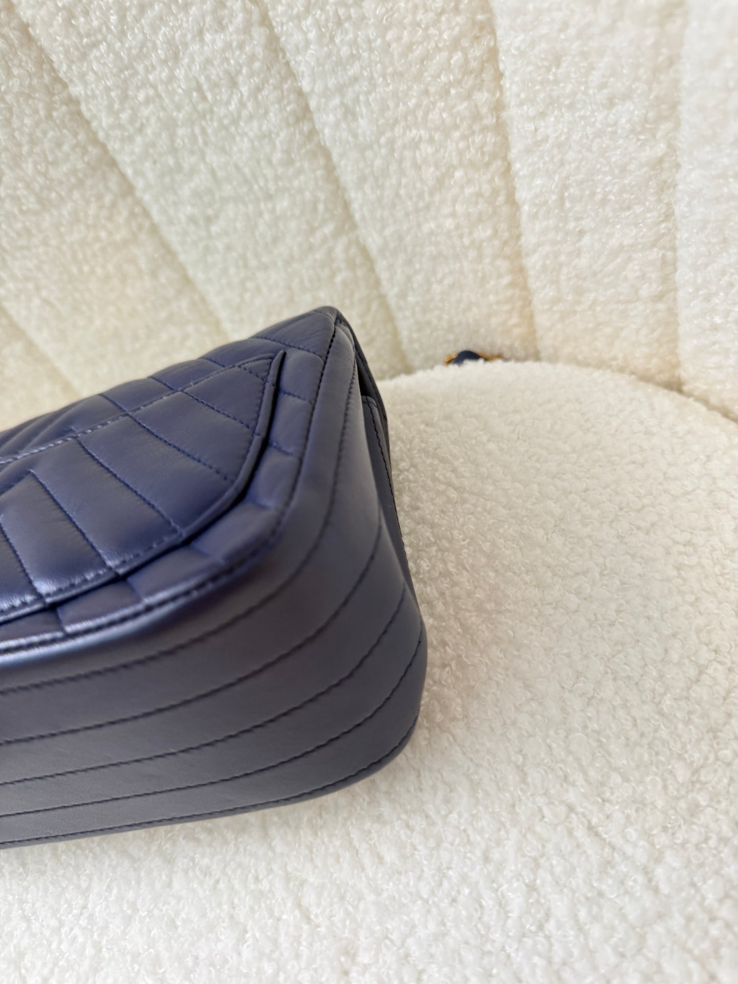 Chanel Lambskin Chevron Quilted Mini Square Flap Navy Blue
