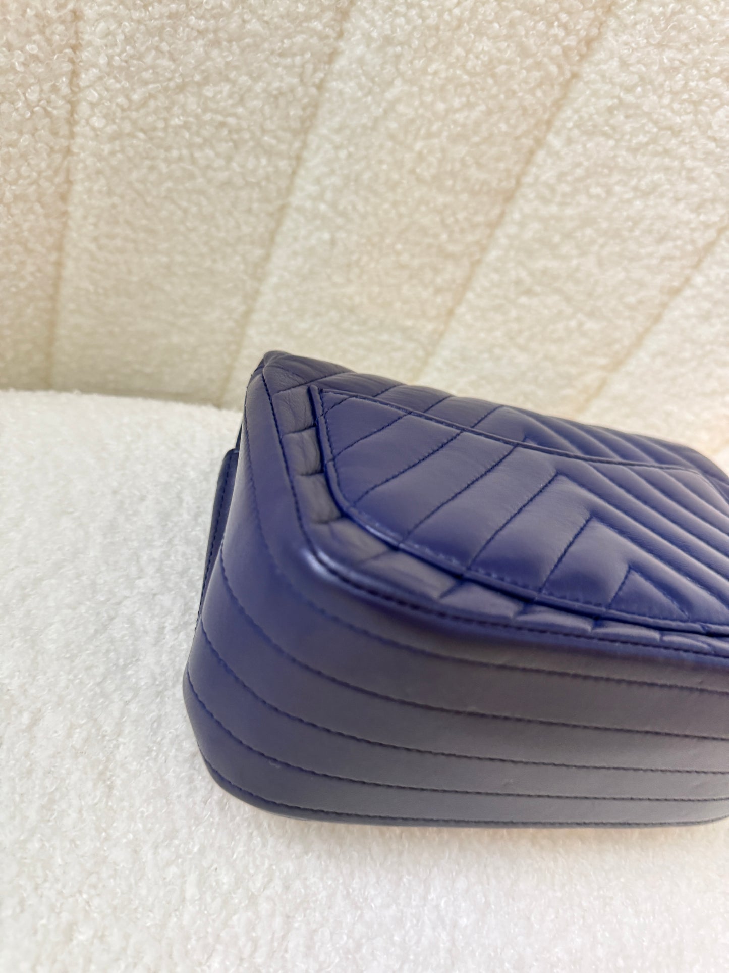 Chanel Lambskin Chevron Quilted Mini Square Flap Navy Blue