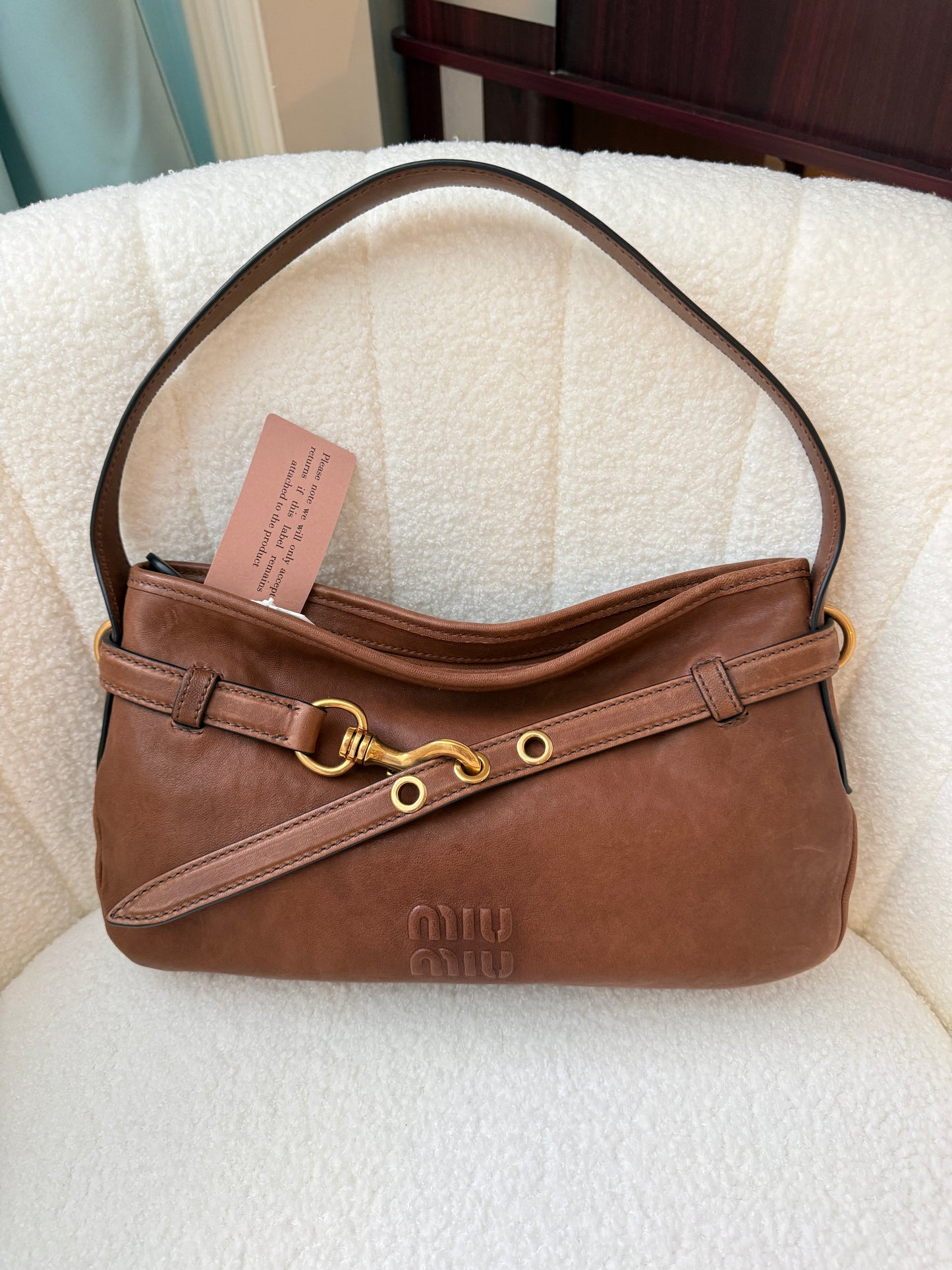 Miu Miu adventure nappa leather shoulder bag brown brand new with tags authentic for sale