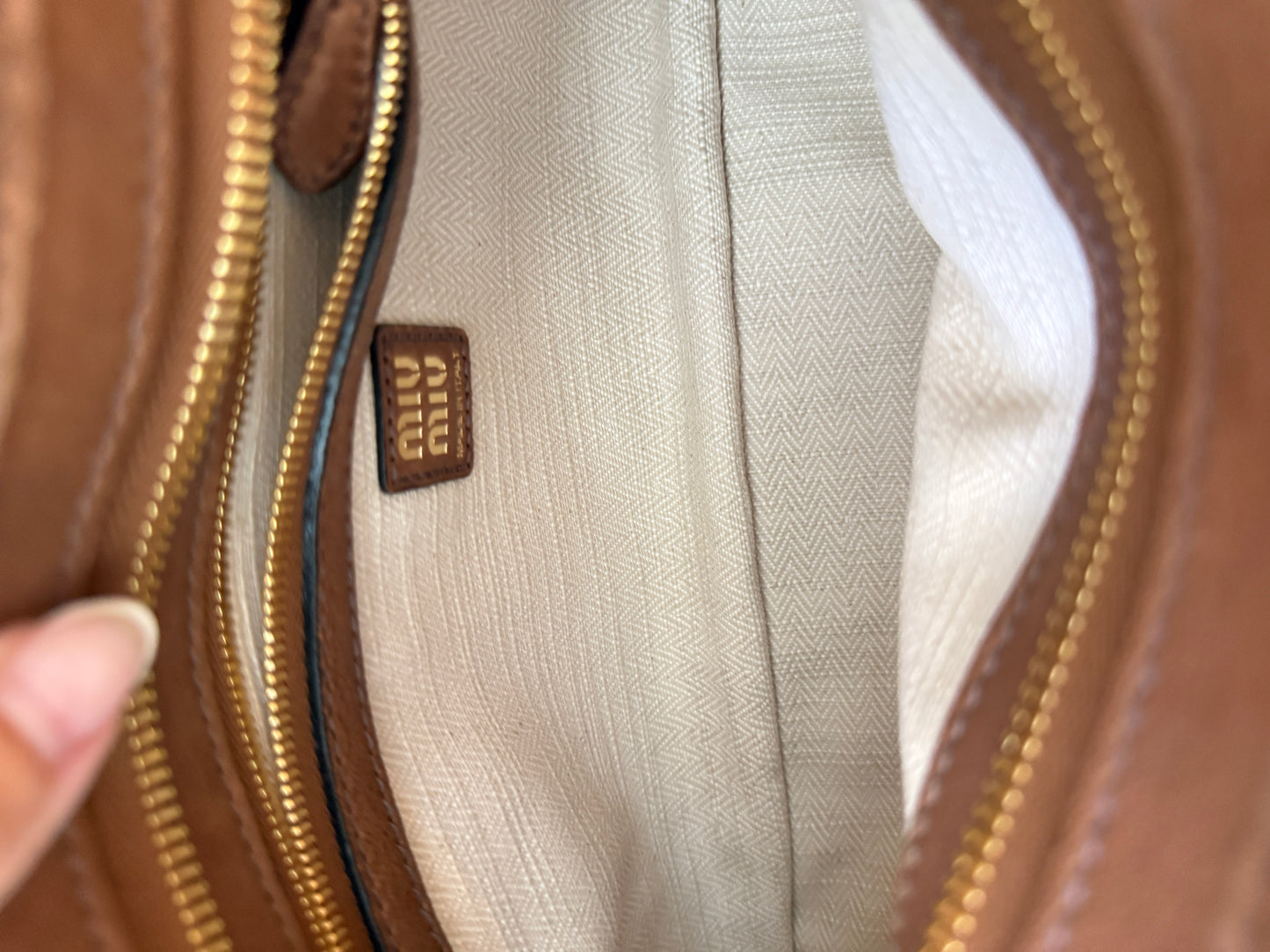 Miu Miu Adventure Shoulder Bag in Nappa Brown Leather Pre-Owned