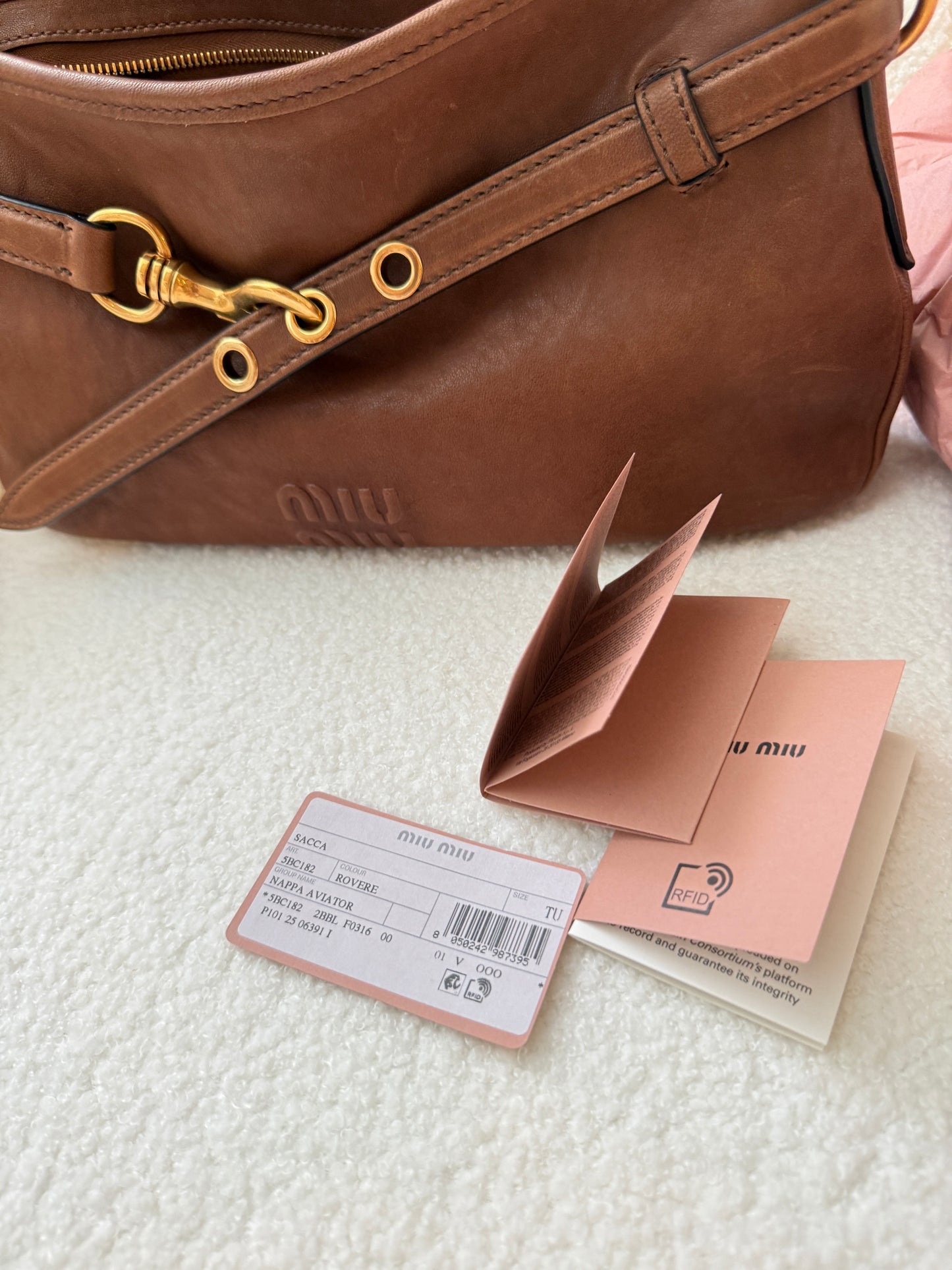 Miu Miu Adventure Shoulder Bag in Nappa Brown Leather Pre-Owned