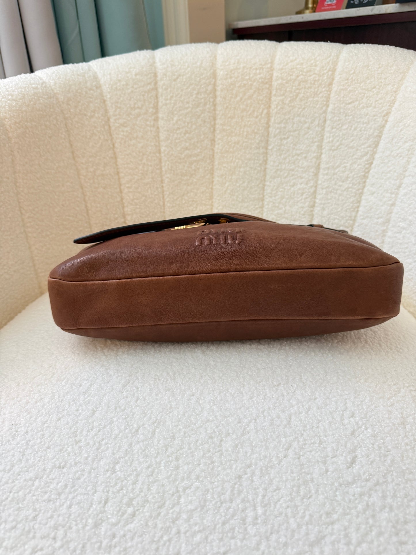 Miu Miu Adventure Shoulder Bag in Nappa Brown Leather Pre-Owned