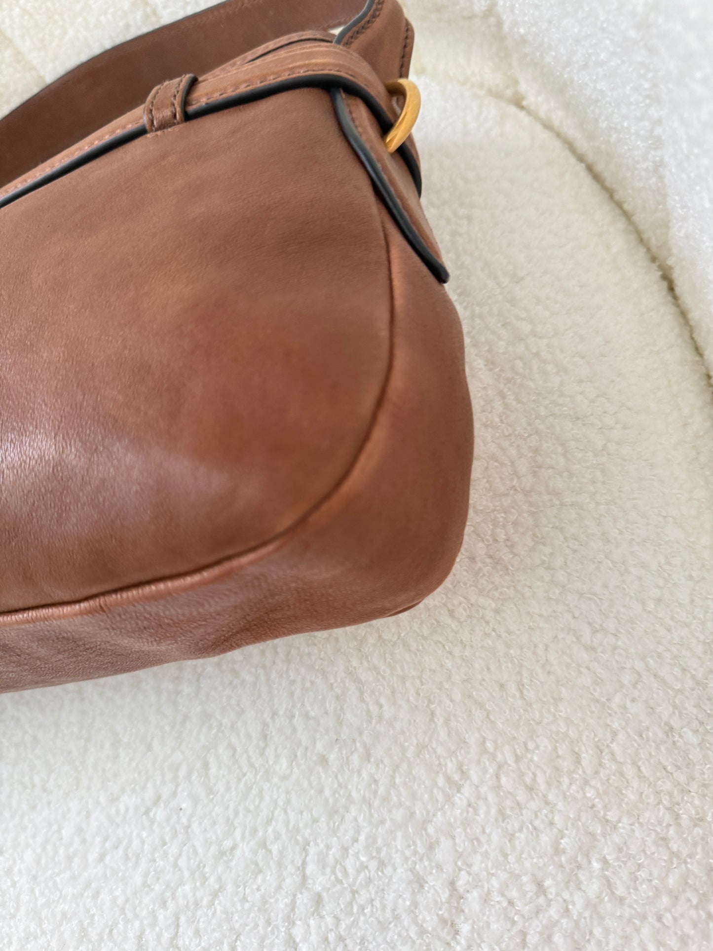 Miu Miu Adventure Shoulder Bag in Nappa Brown Leather Pre-Owned