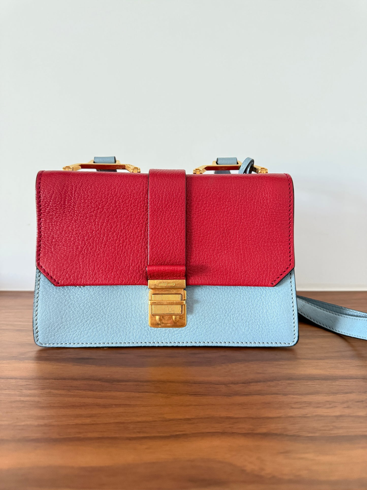 Miu Miu Two Colour Madras Leather Flap Shoulder Bag Pre-Owned