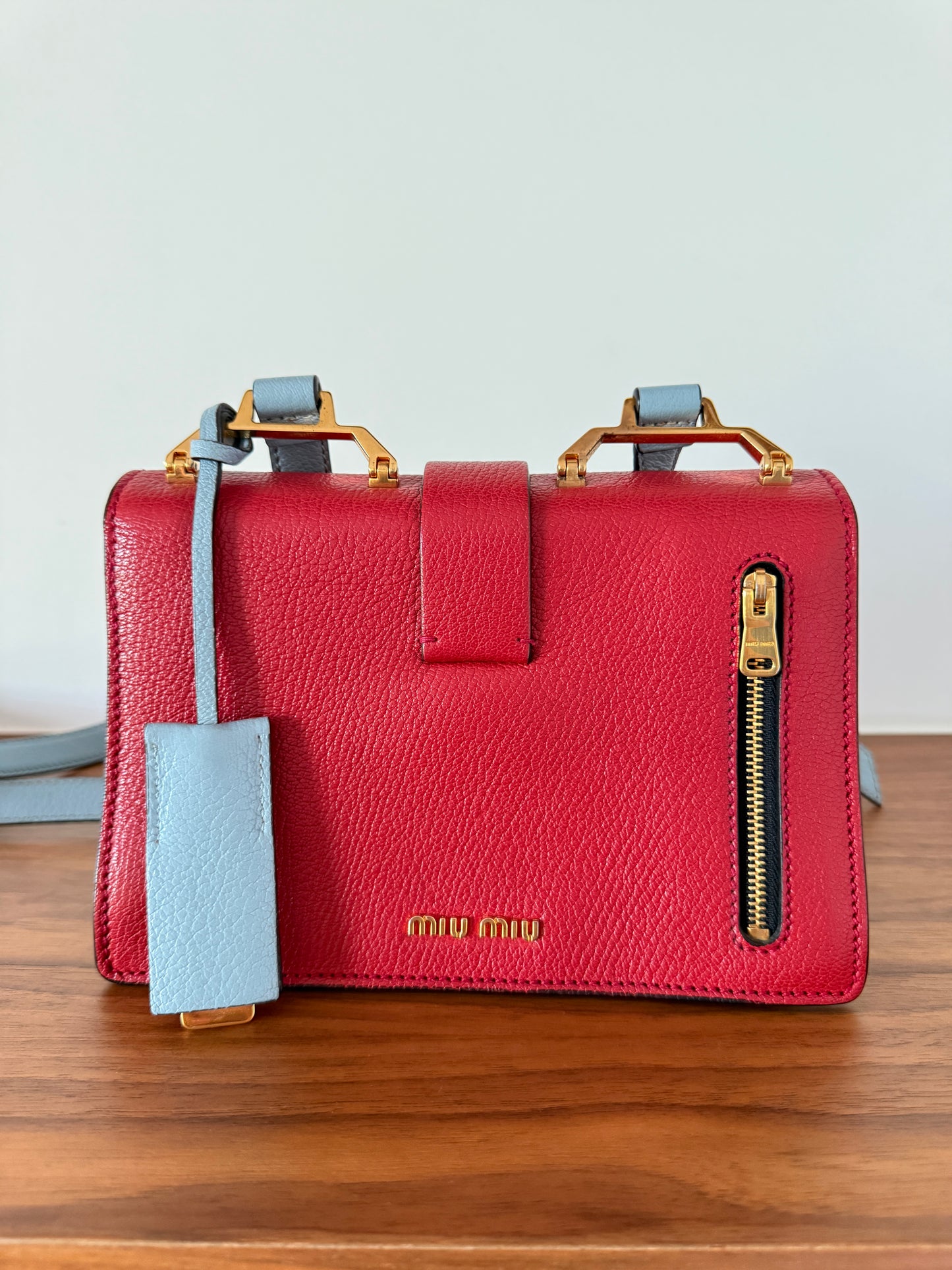 Miu Miu Two Colour Madras Leather Flap Shoulder Bag Pre-Owned