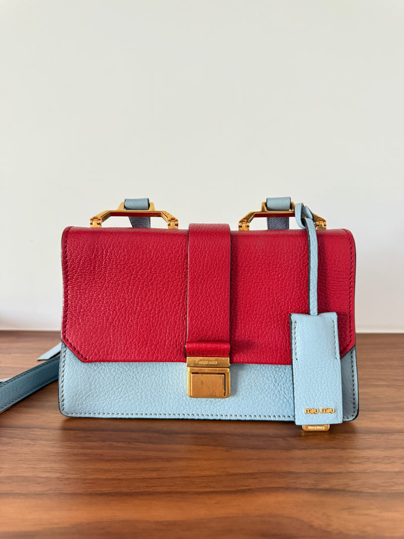 Miu Miu Two Colour Madras Leather Flap Shoulder Bag Pre-Owned