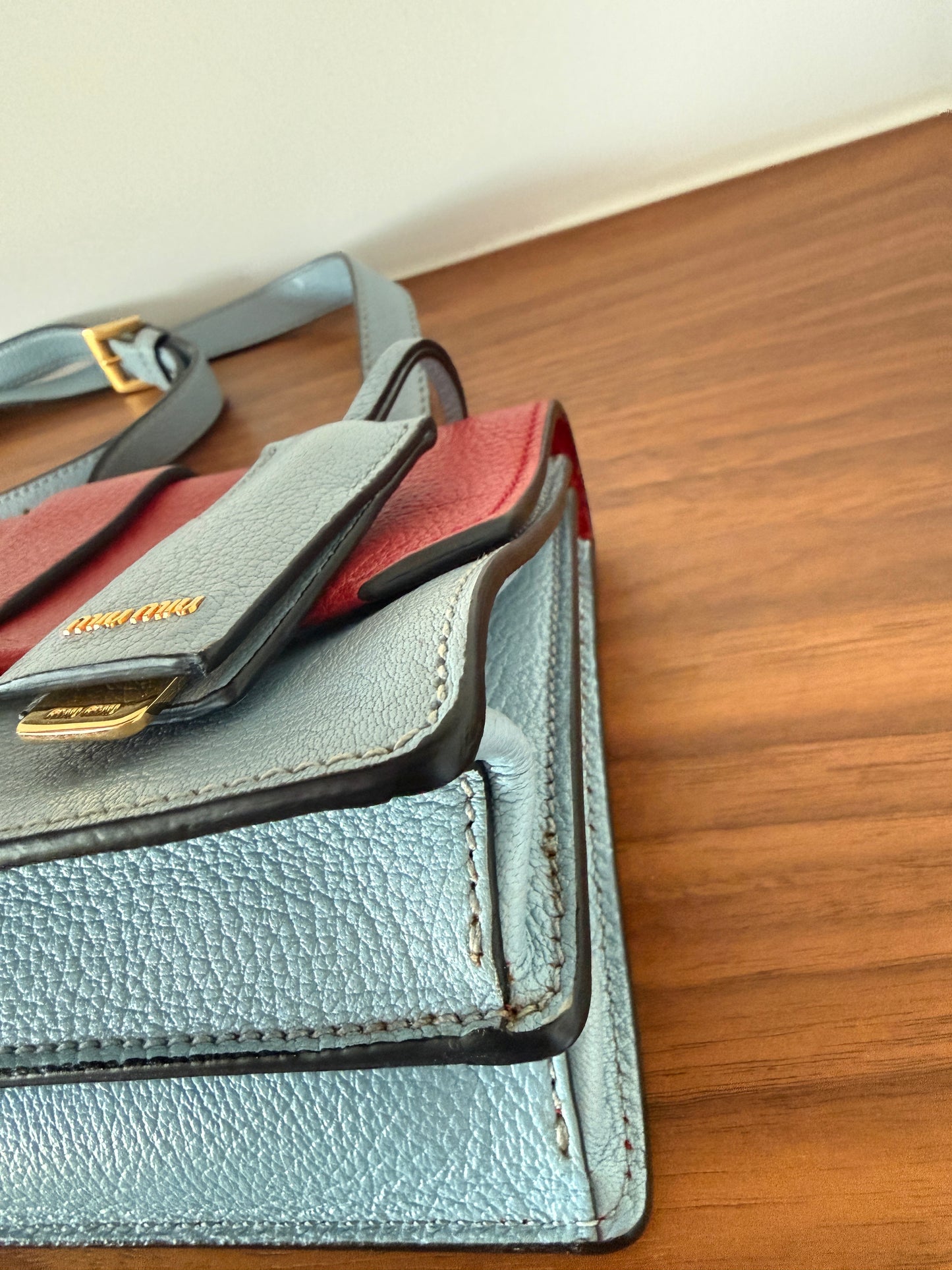 Miu Miu Two Colour Madras Leather Flap Shoulder Bag Pre-Owned