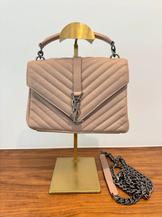 YSL College Handbag in Beige with dark silver hardware