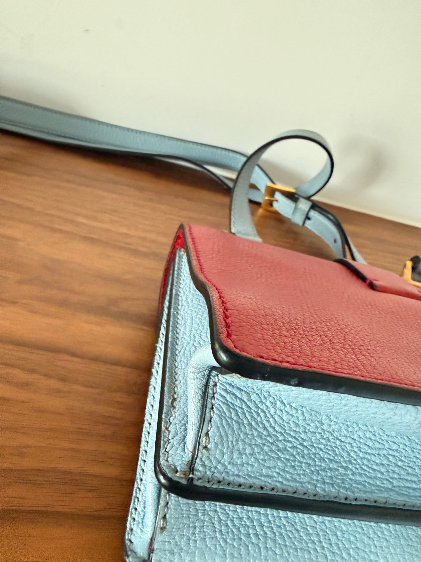 Miu Miu Two Colour Madras Leather Flap Shoulder Bag Pre-Owned