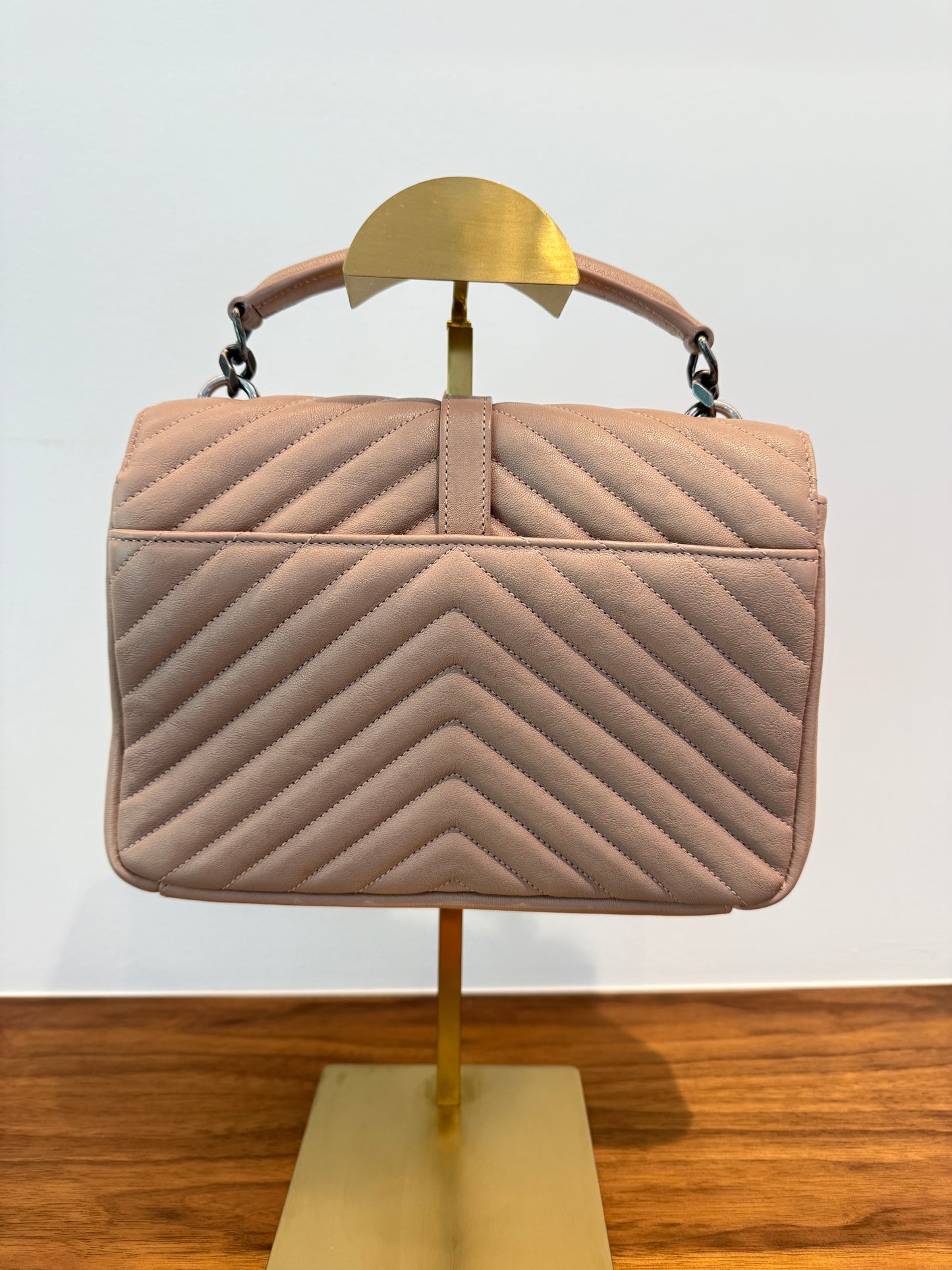 YSL College Handbag in Beige with dark silver hardware