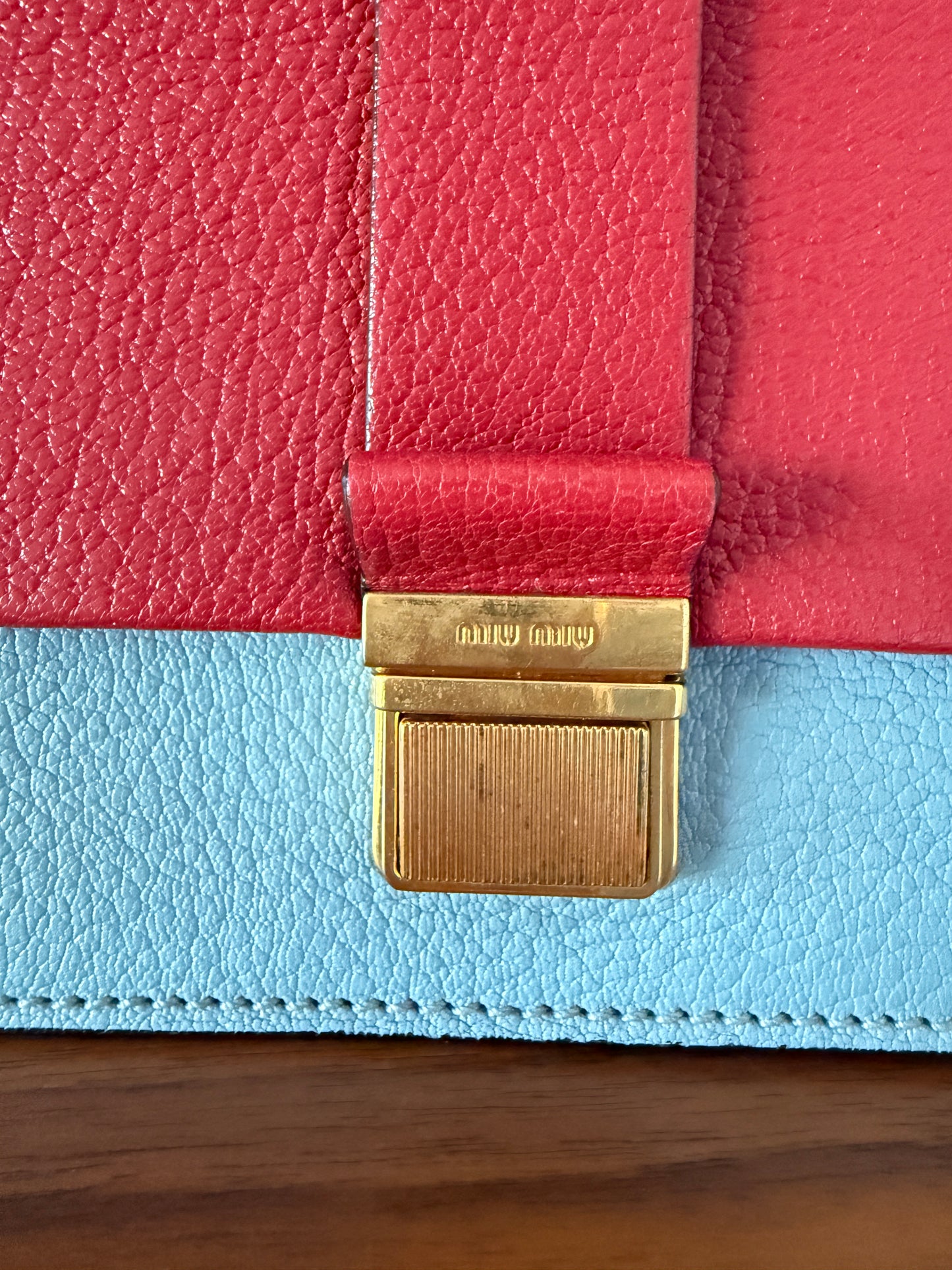 Miu Miu Two Colour Madras Leather Flap Shoulder Bag Pre-Owned