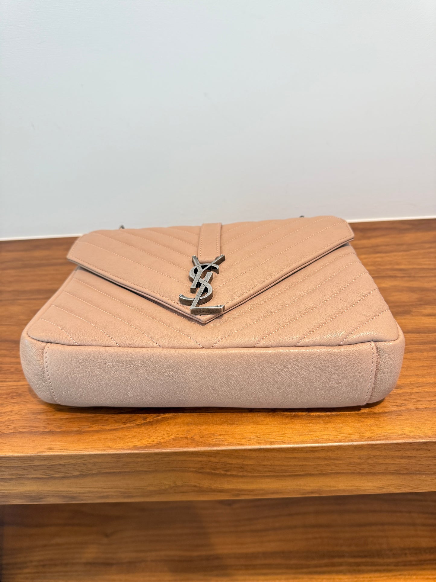 YSL College Handbag in Beige with dark silver hardware