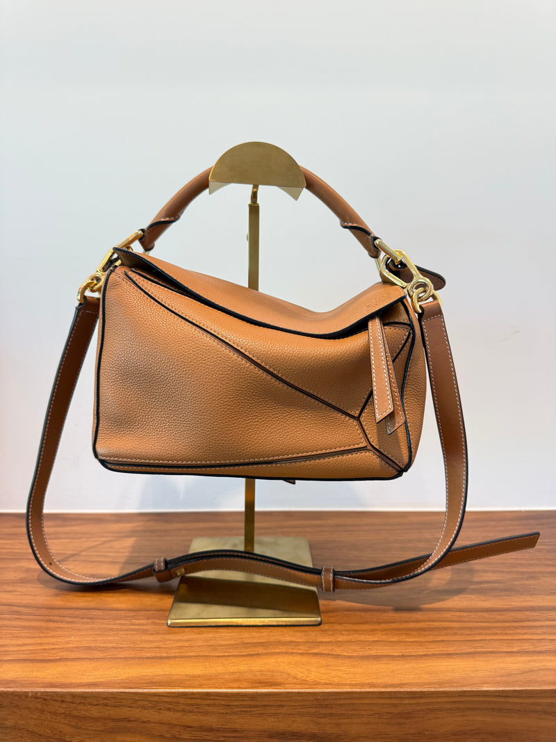 Loewe puzzle bag size small in camel authentic and pre-owned available for sale from purseonalshopper