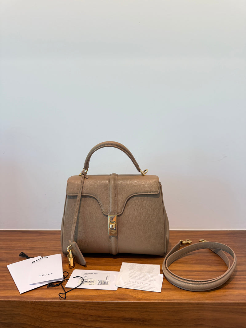 Celine Calfskin Small 16 Top Handle Bag in Beige Pre-Owned