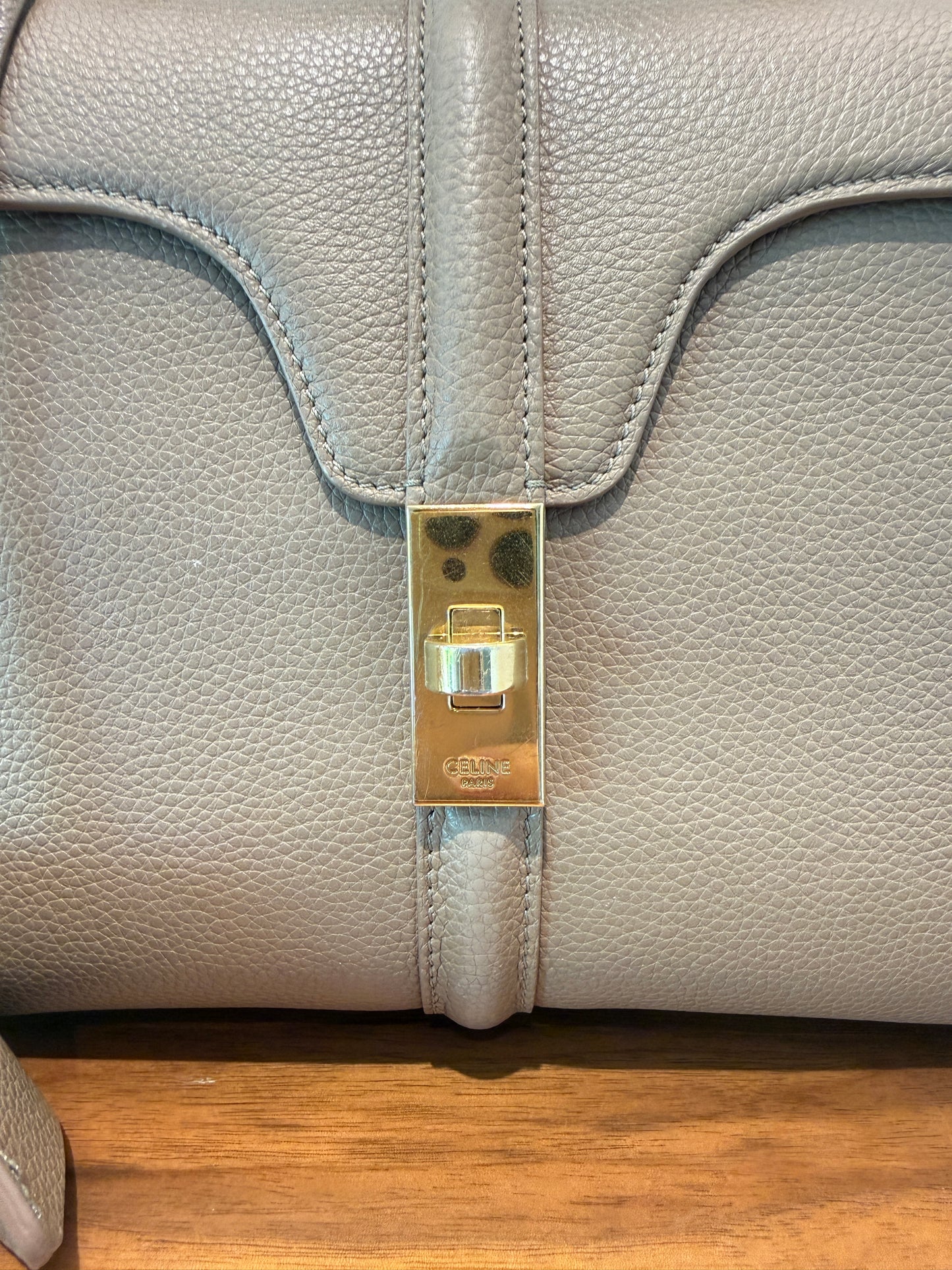 Celine Calfskin Small 16 Top Handle Bag in Beige Pre-Owned