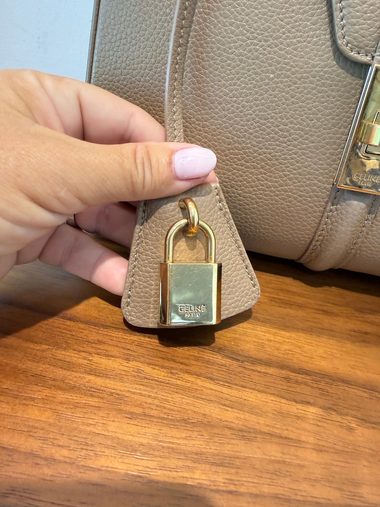 Celine Calfskin Small 16 Top Handle Bag in Beige Pre-Owned