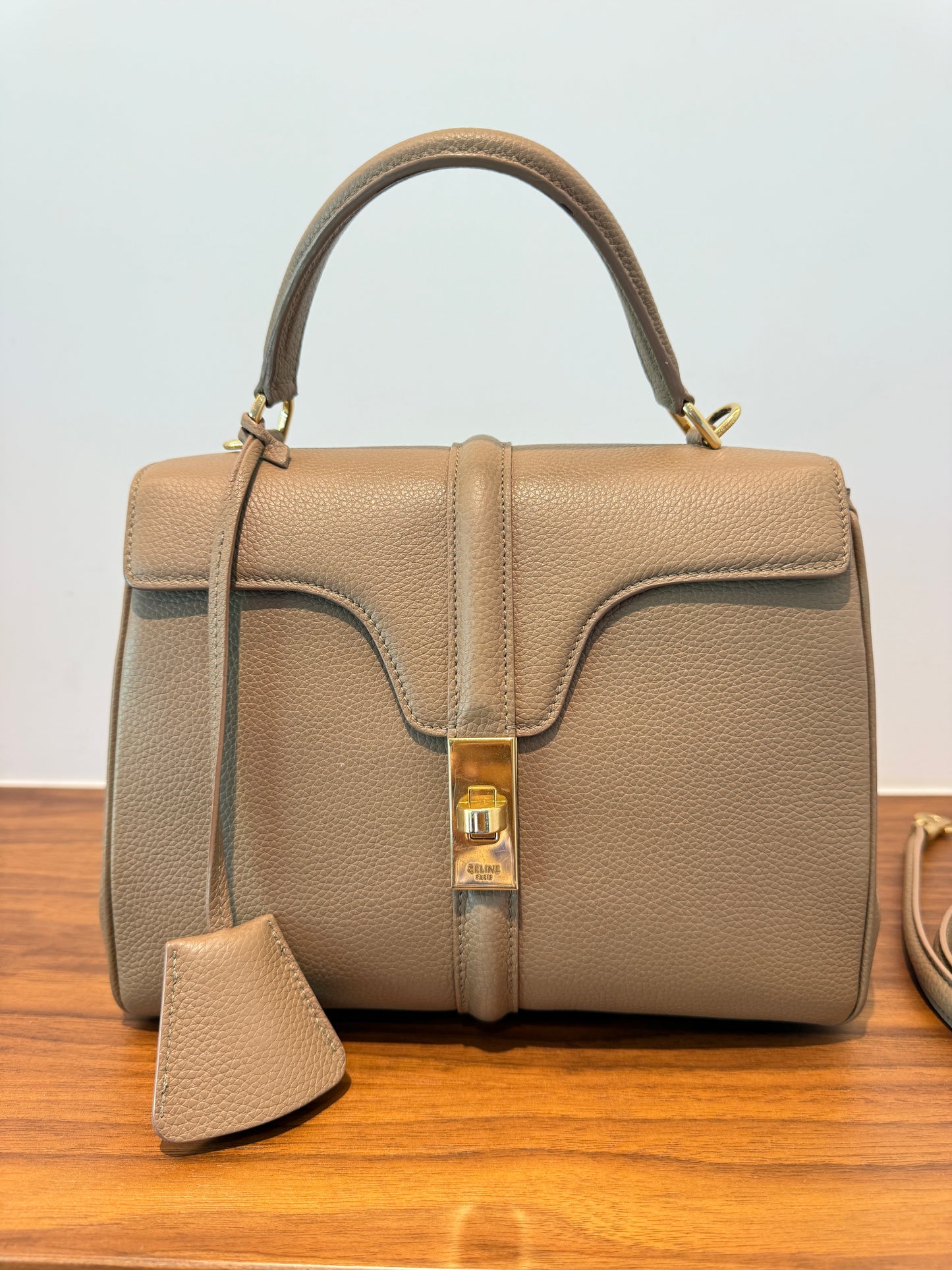 Celine Calfskin Small 16 Top Handle Bag in Beige Pre-Owned