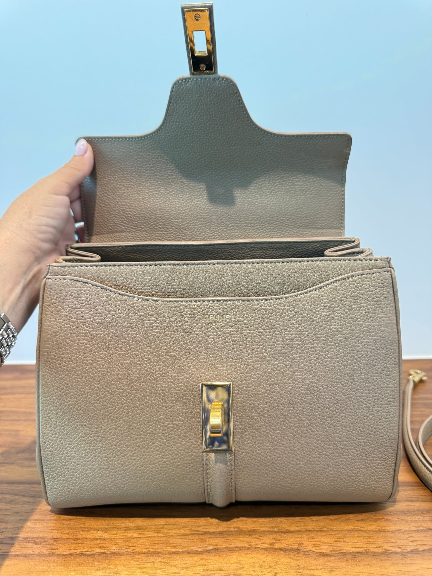 Celine Calfskin Small 16 Top Handle Bag in Beige Pre-Owned