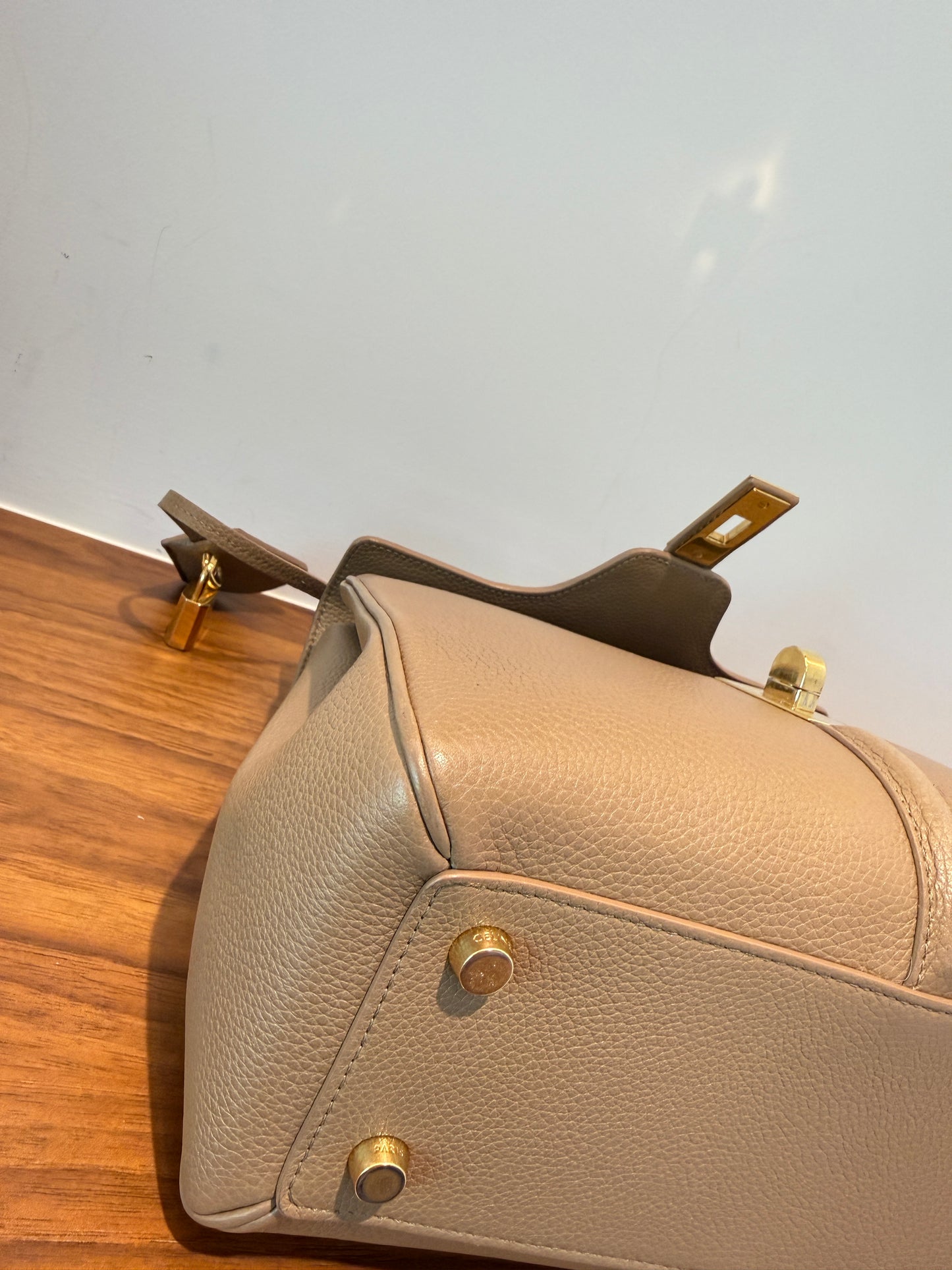 Celine Calfskin Small 16 Top Handle Bag in Beige Pre-Owned