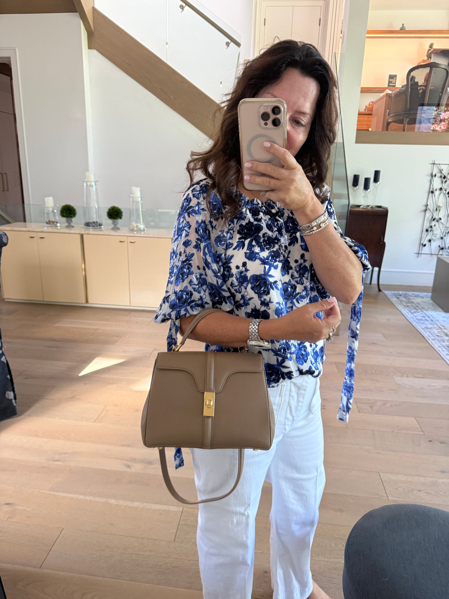 Celine Calfskin Small 16 Top Handle Bag in Beige Pre-Owned