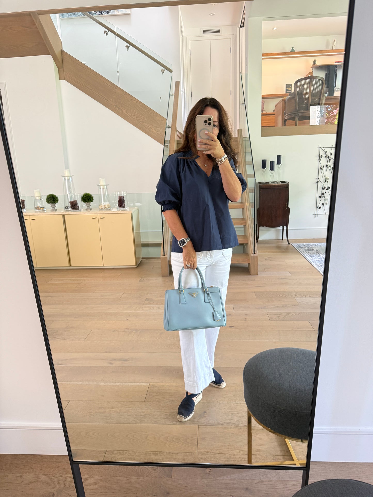 Prada Saffiano Small Galleria Double Zip Tote in Blue