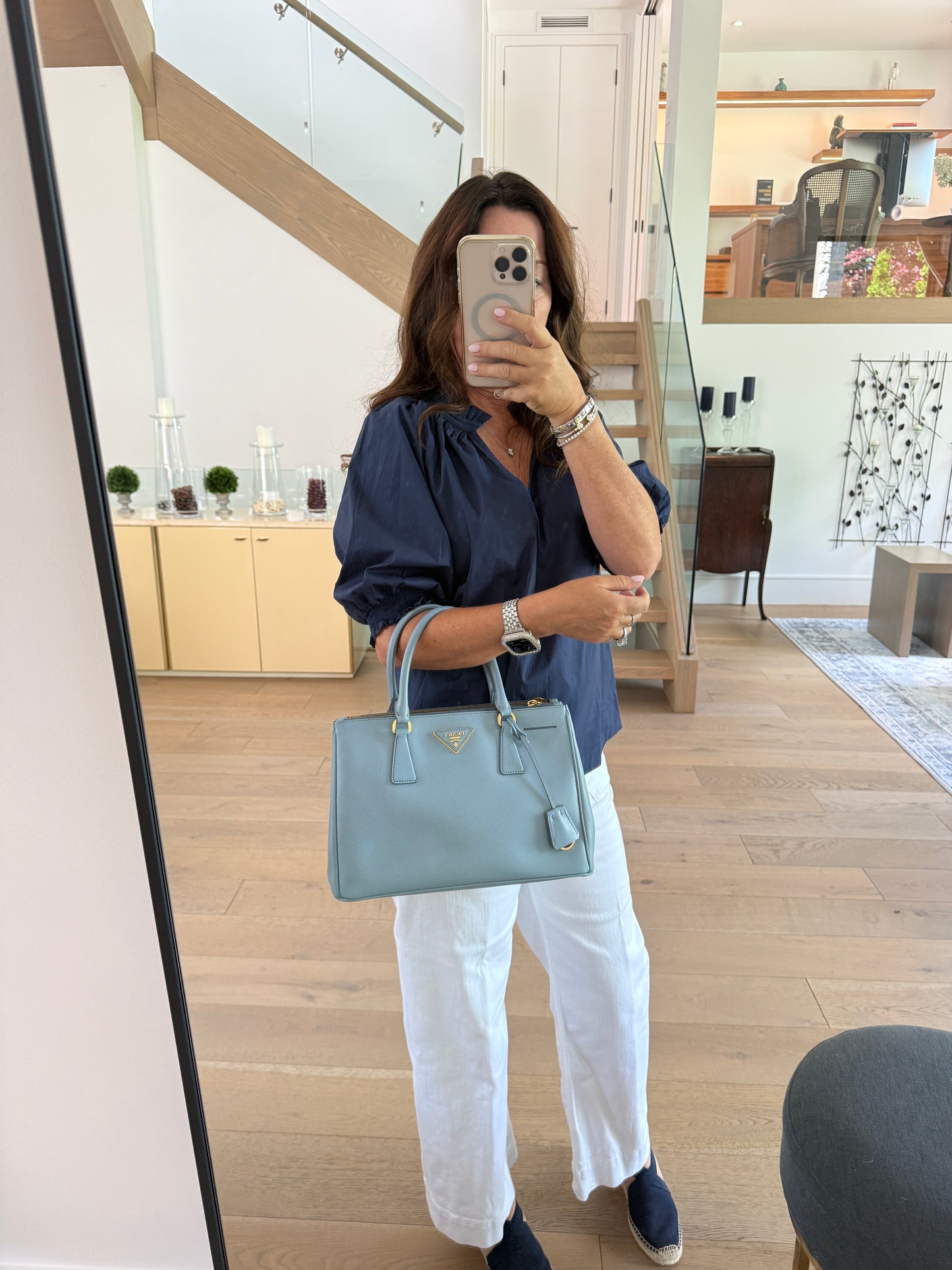 Prada Saffiano Small Galleria Double Zip Tote in Blue