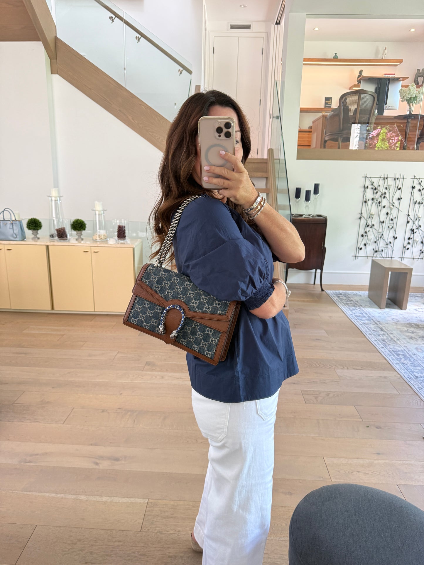 Gucci New Denim GG Monogram Dollar Calfskin Enamel Dionysus Shoulder Bag Blue Tea Cuir Epilog Electric Blue