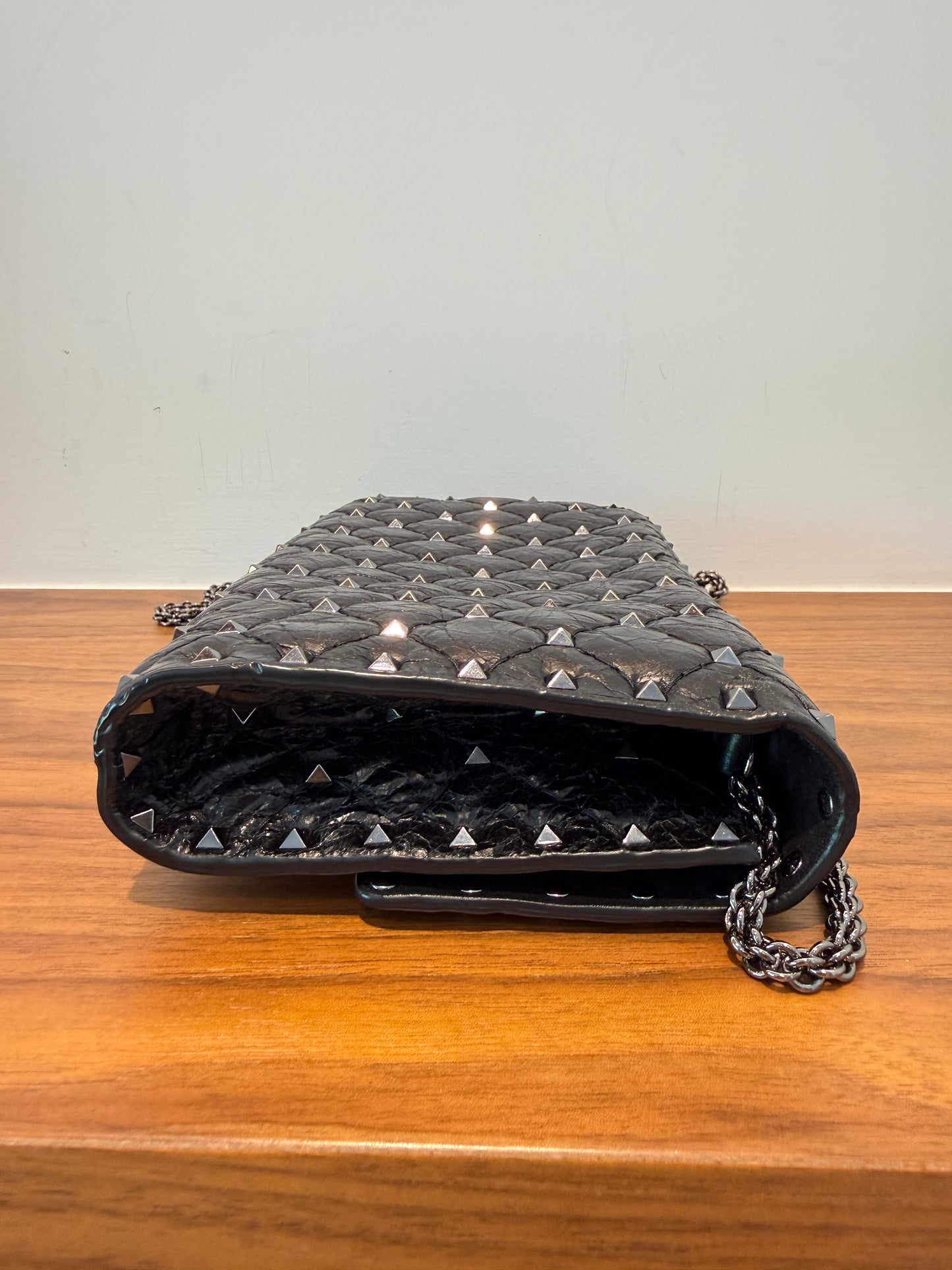 Valentino Garavani Lambskin Rockstud Spike Wallet on Chain Black Pre-Owned