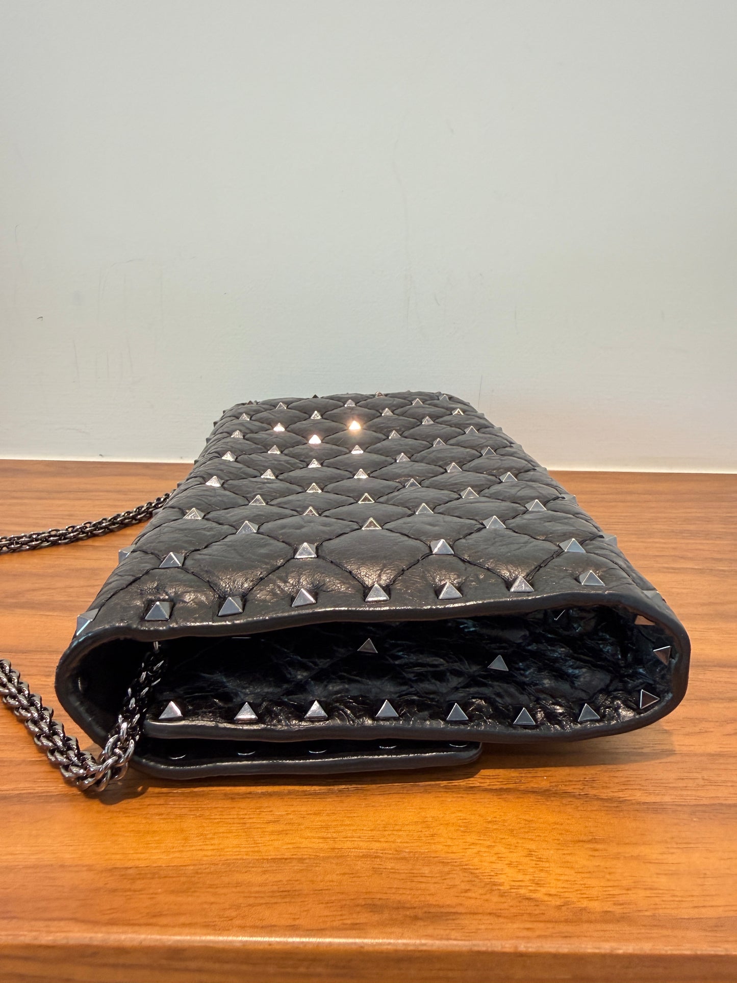 Valentino Garavani Lambskin Rockstud Spike Wallet on Chain Black Pre-Owned