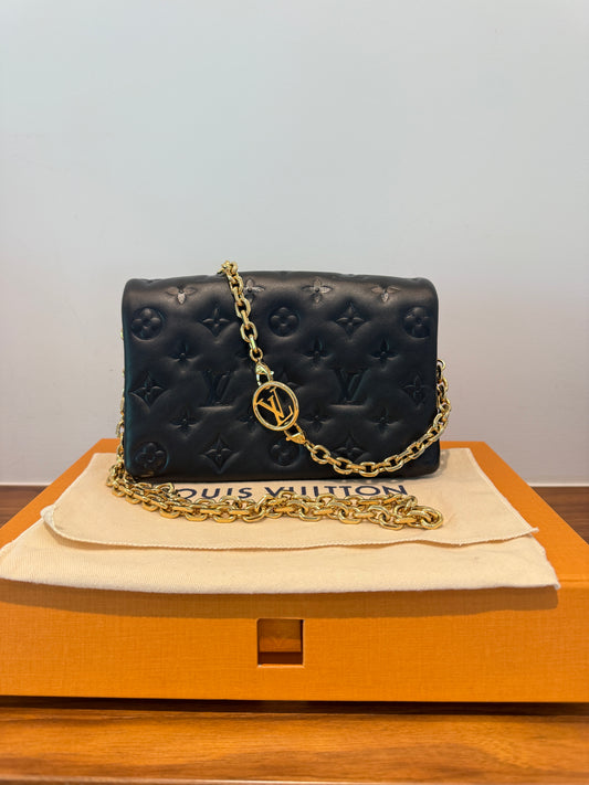 Louis Vuitton Lambskin Embossed Monogram Pochette Coussin Black Pre-Owned Full Set