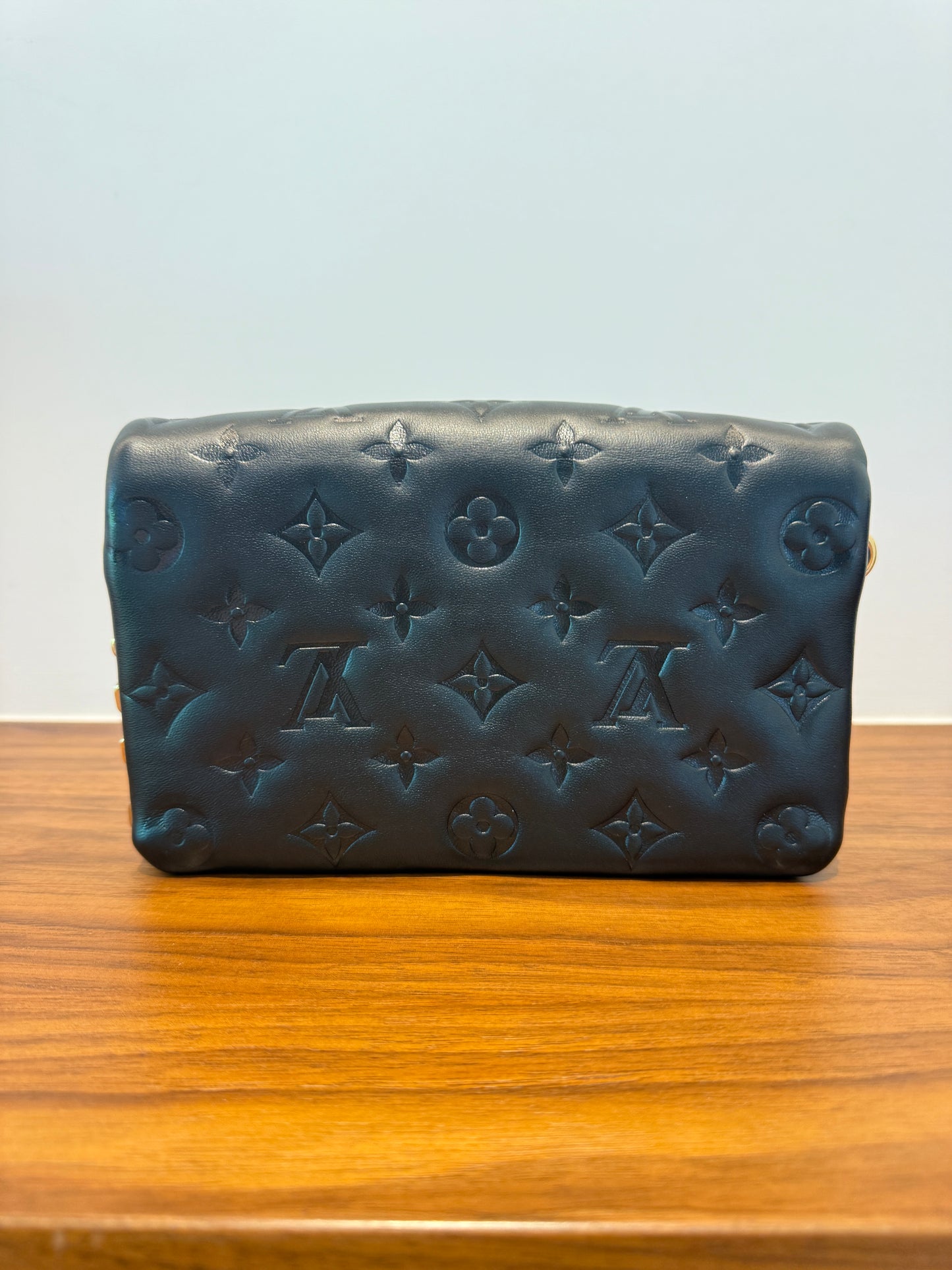 Louis Vuitton Lambskin Embossed Monogram Pochette Coussin Black Pre-Owned Full Set
