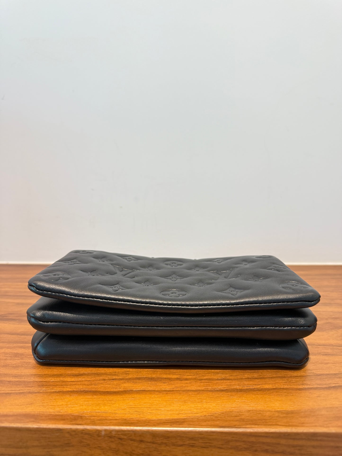 Louis Vuitton Lambskin Embossed Monogram Pochette Coussin Black Pre-Owned Full Set