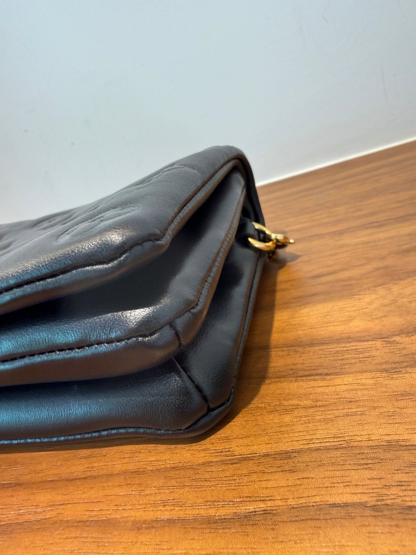 Louis Vuitton Lambskin Embossed Monogram Pochette Coussin Black Pre-Owned Full Set