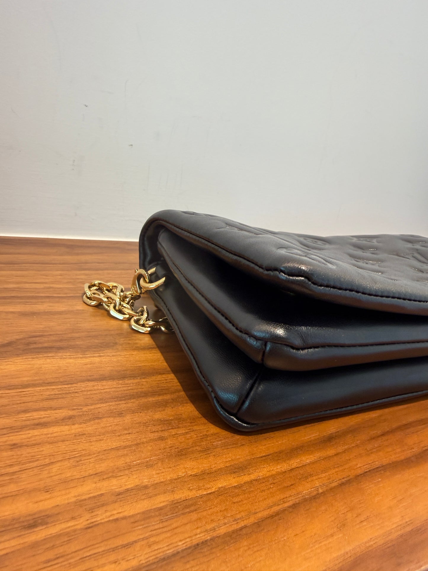 Louis Vuitton Lambskin Embossed Monogram Pochette Coussin Black Pre-Owned Full Set