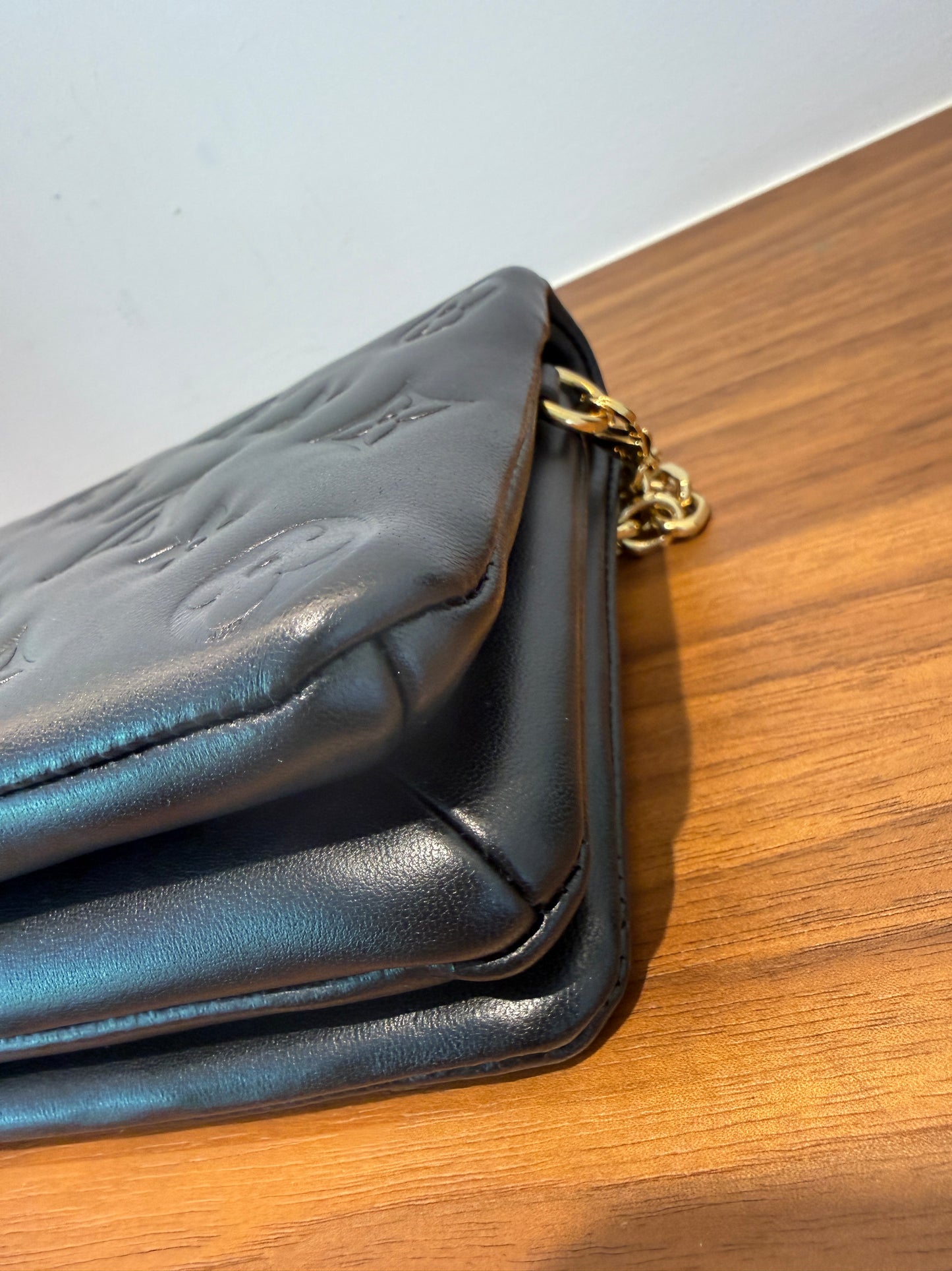 Louis Vuitton Lambskin Embossed Monogram Pochette Coussin Black Pre-Owned Full Set
