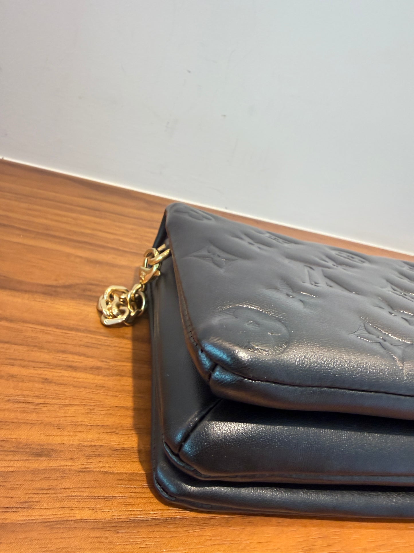 Louis Vuitton Lambskin Embossed Monogram Pochette Coussin Black Pre-Owned Full Set