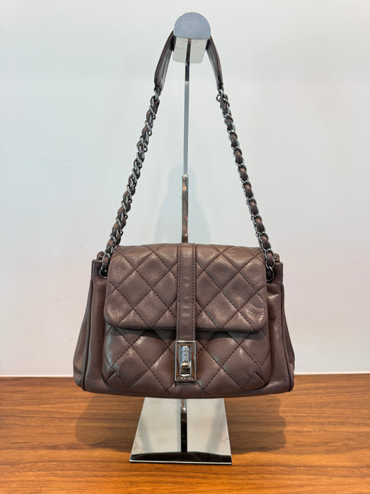Chanel Vintage Mademoiselle Lock Accordian in Brown Caviar Leather