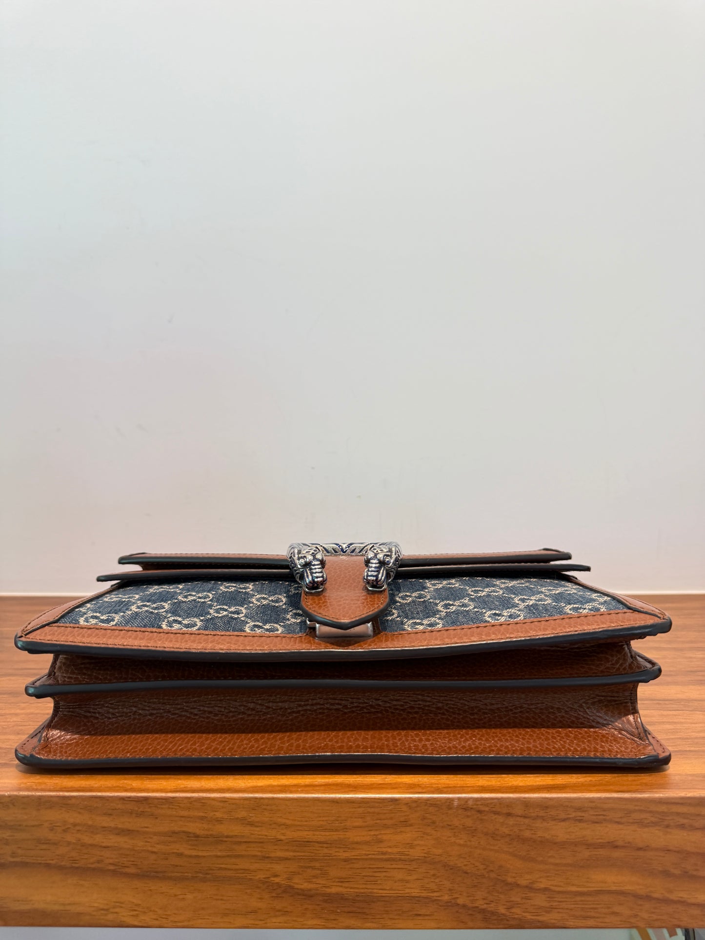 Gucci New Denim GG Monogram Dollar Calfskin Enamel Dionysus Shoulder Bag Blue Tea Cuir Epilog Electric Blue