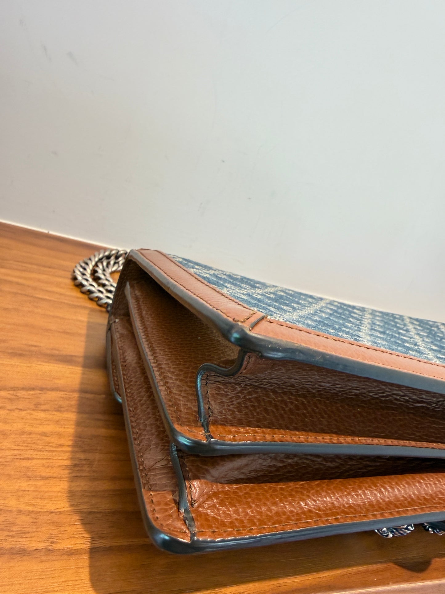 Gucci New Denim GG Monogram Dollar Calfskin Enamel Dionysus Shoulder Bag Blue Tea Cuir Epilog Electric Blue