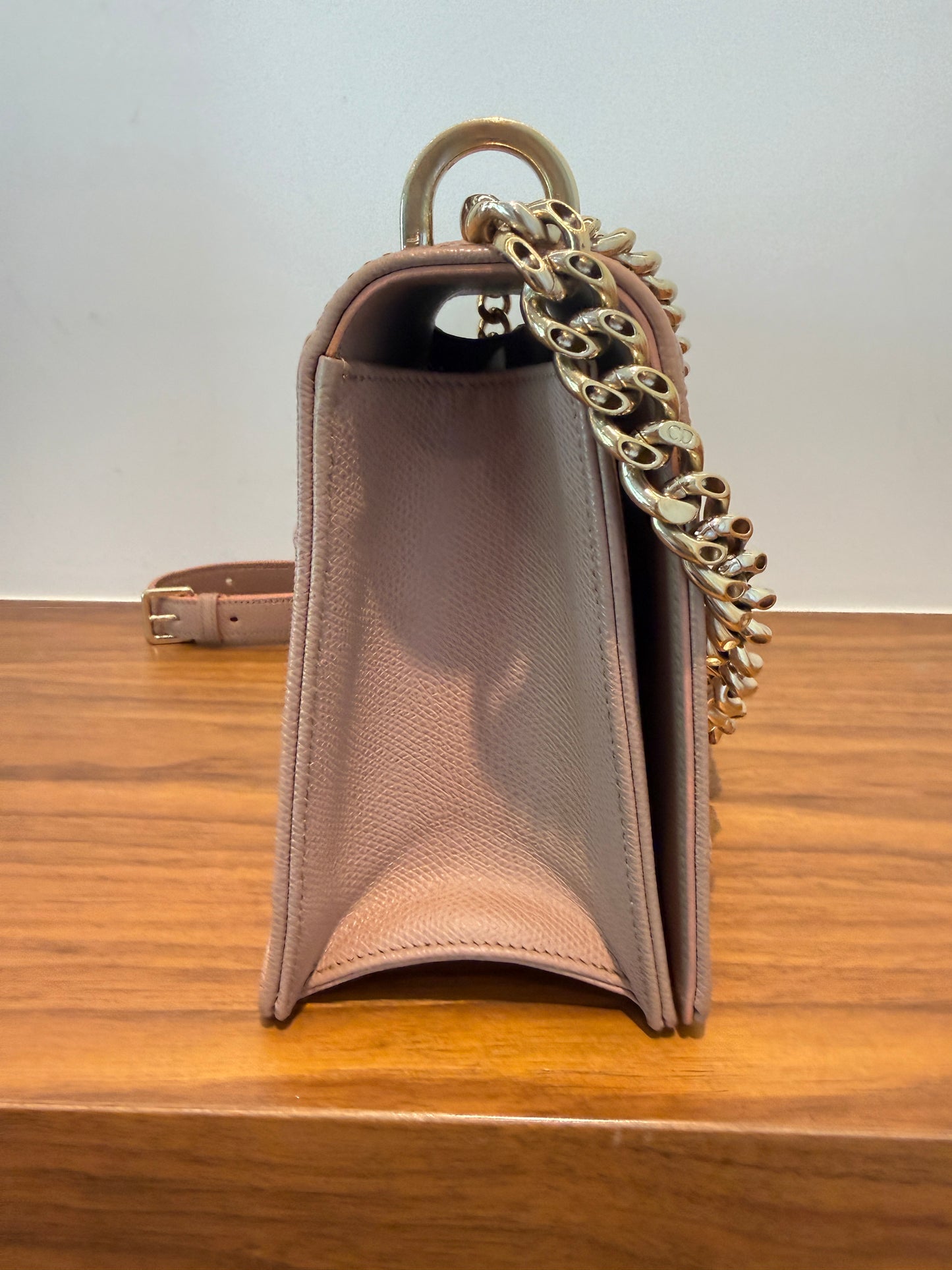 Christian Dior Grained Calfskin Medium Diorama Flap Bag Beige